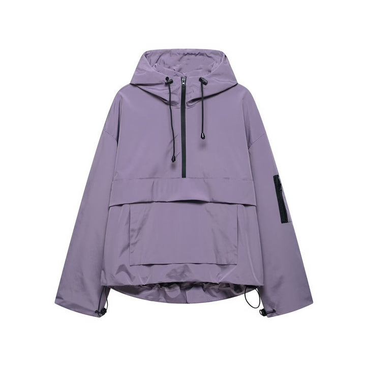 Damen nan winddichter Oversize Anorak mit Halbzip, Kängurutasche und verstellbarer Kapuze Echo Archiv