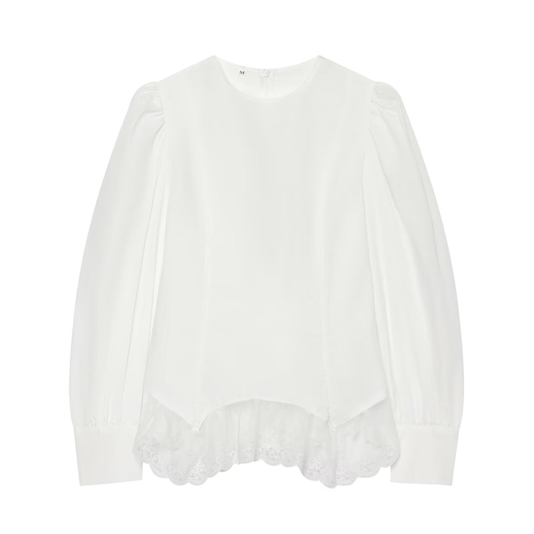 Damen Romantische Bluse mit Puffärmeln und Spitzenbesatz Echo Archiv