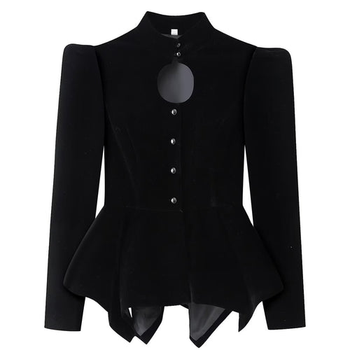 Damen nan taillierte Samtjacke mit Stehkragen Cut-Out und asymmetrischem Schößchen Echo Archiv