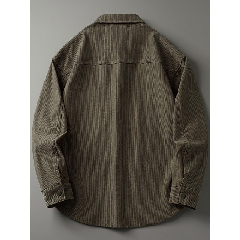 Herren Cord-Overshirt im Worker-Look mit Druckknopfleiste und aufgesetzter Brusttasche Echoarchiv