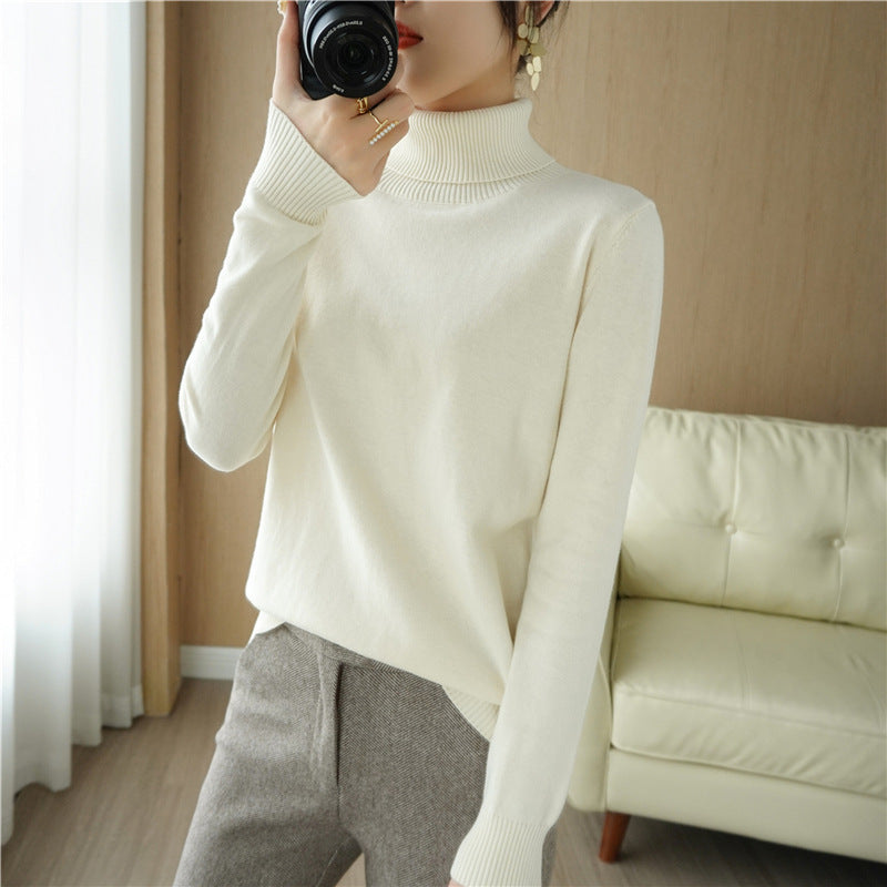 Damen Minimalistischer Feinstrick-Rolli mit hohem Rippkragen und schmaler Passform Echoarchiv