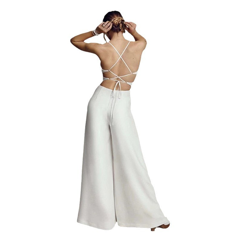 Damen Jumpsuit mit Elegantem V-Ausschnitt und Fließendem Bein Echoarchiv