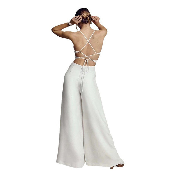 Damen Jumpsuit mit Elegantem V-Ausschnitt und Fließendem Bein Echoarchiv