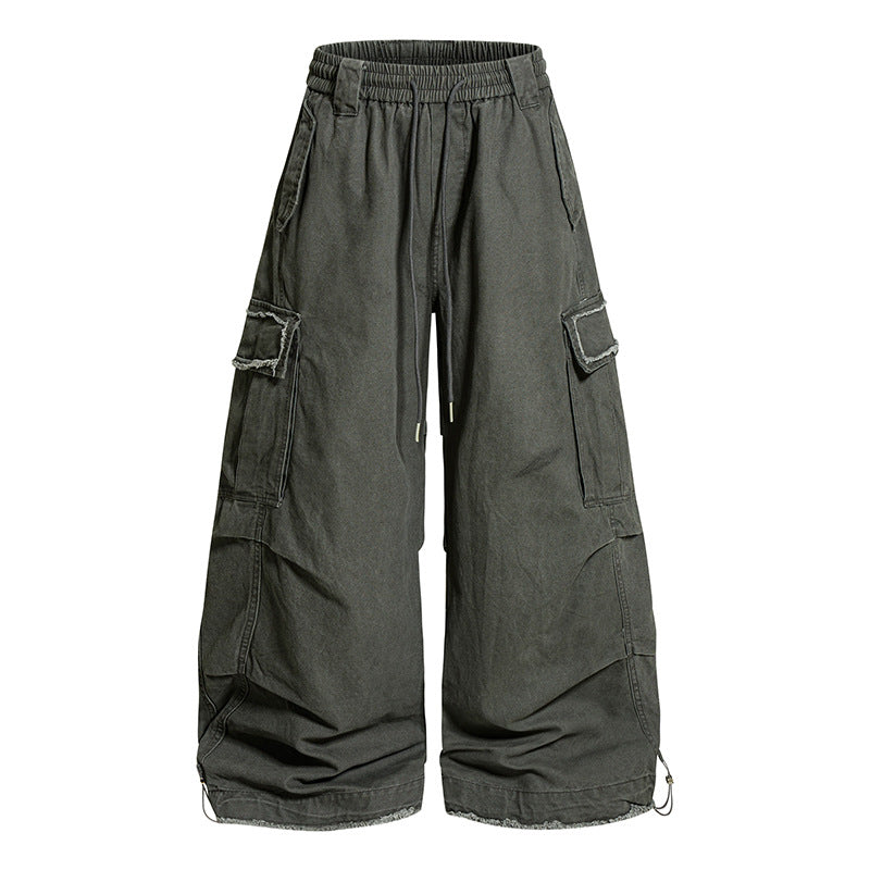 Damen Weite Cargo-Hose mit elastischem Bund, Cargo-Taschen und verstellbarem Saum Echoarchiv
