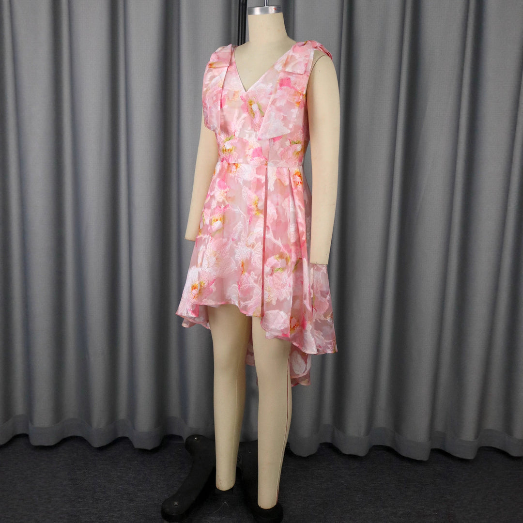 Damen asymmetrisches Cocktailkleid mit Rüschendesign und floralem Muster Echo Archiv