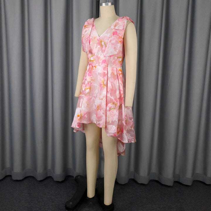 Damen asymmetrisches Cocktailkleid mit Rüschendesign und floralem Muster Echo Archiv
