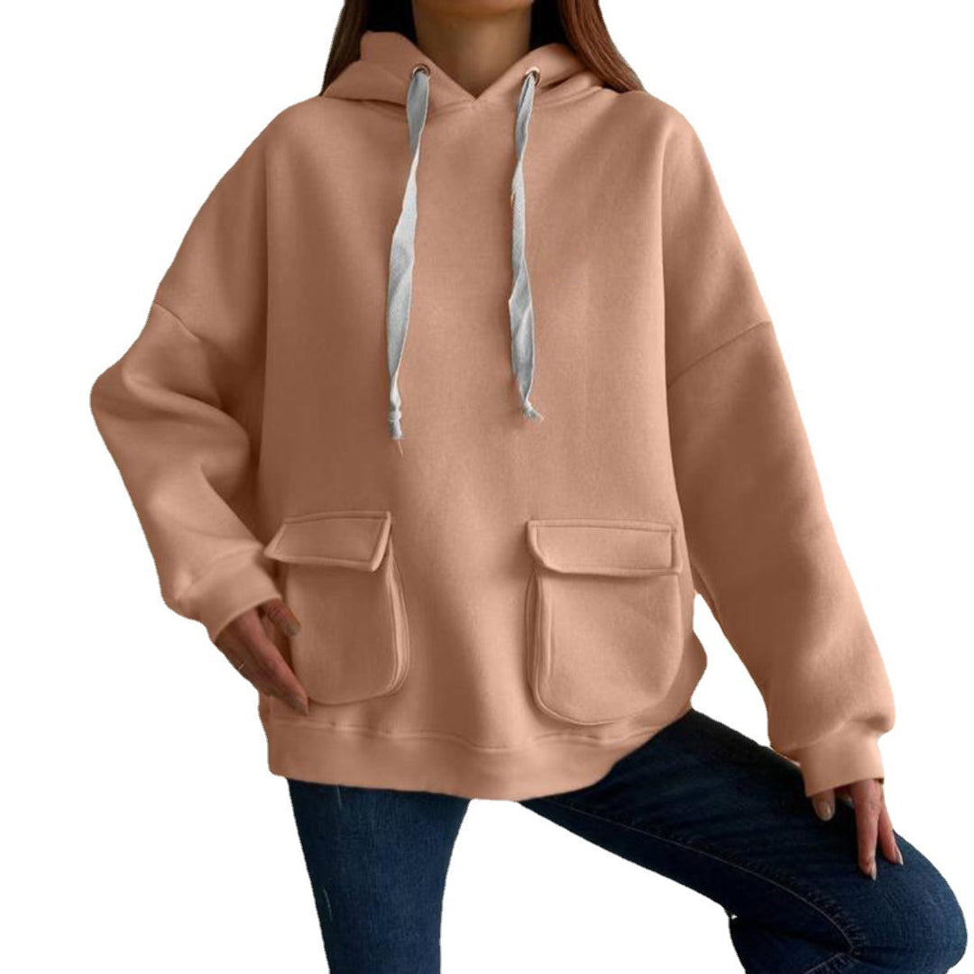 Damen nan Oversize-Kapuzenpullover mit aufgesetzten Klappentaschen und extra-langen Kordeln Echo Archiv