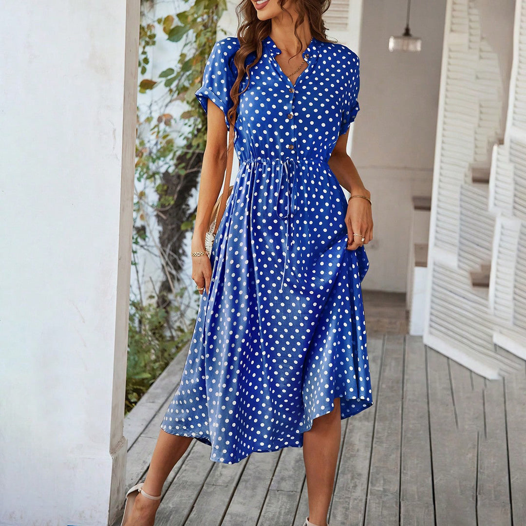Damen Elegantes Hemdblusenkleid mit tailliertem Design und Polka-Dots Echo Archiv