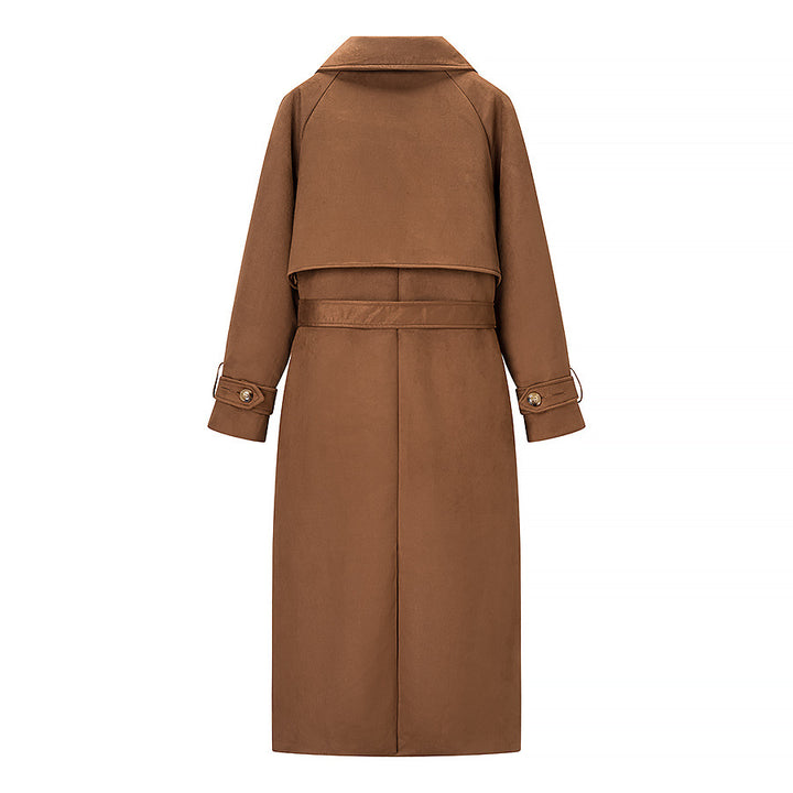 Damen Langer Doppelreihiger Mantel im Trenchcoat‑Stil mit Taillengürtel und Ärmelriegel Echo Archiv