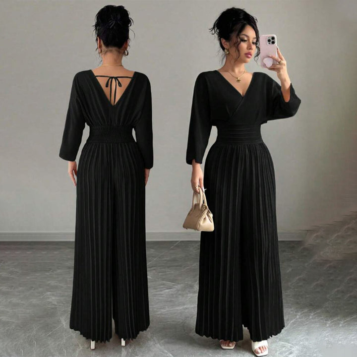Damen Eleganter Plissee-Jumpsuit mit V-Ausschnitt Echo Archiv