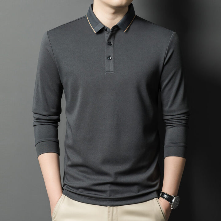Herren elegantes Langarm-Polohemd mit feiner Piqué-Struktur Echoarchiv