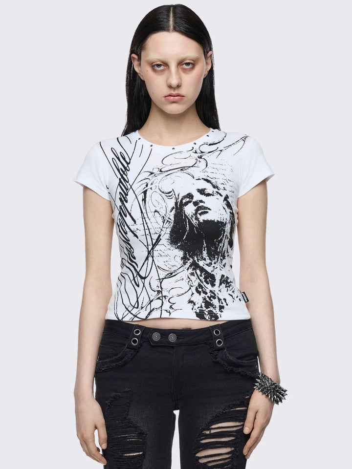 Damen Kreatives Grafik-Print T-Shirt Echo Archiv