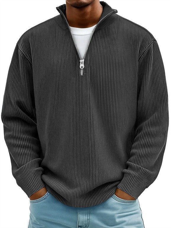 Herren nan gerippter Strickpullover mit halbem Reißverschluss und Stehkragen Echo Archiv