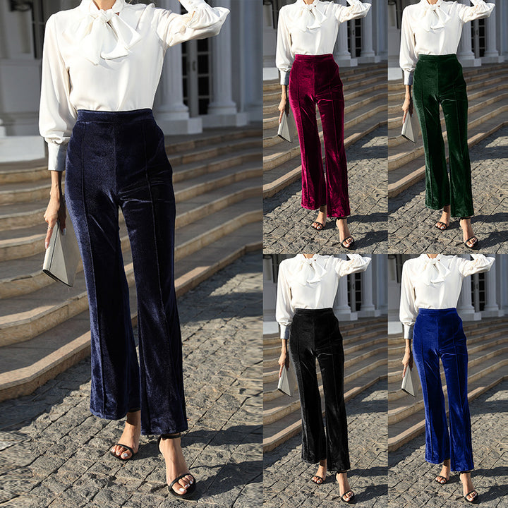 Damen Hochtaillierte Samtweite Hosen Echoarchiv