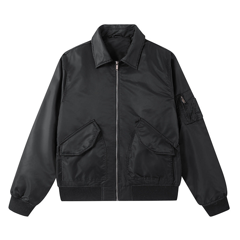 Herren  Boxy Kragen Zip-Front Bomberjacke mit übergroßen schrägen Klappentaschen und Utility-Tasche am Ärmel Echo Archiv