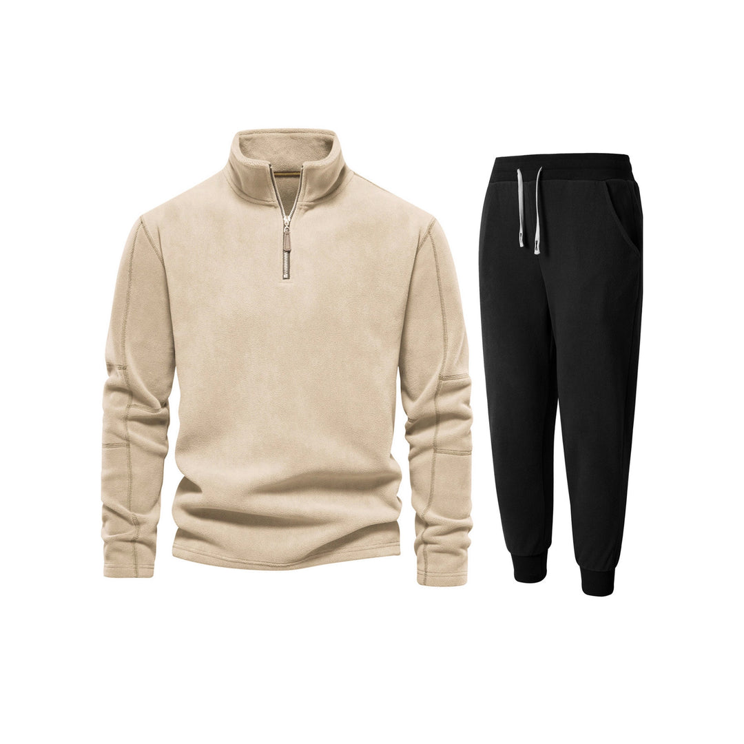 Herren Fleece-Oberteil mit kurzer Reißverschluss und bequemen Jogginghosen Echoarchiv