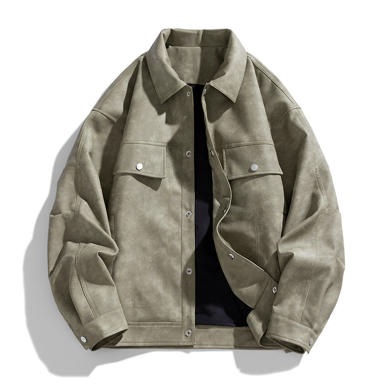Men's suede-effect relaxed trucker jacket with topstitch detailing – Taviero