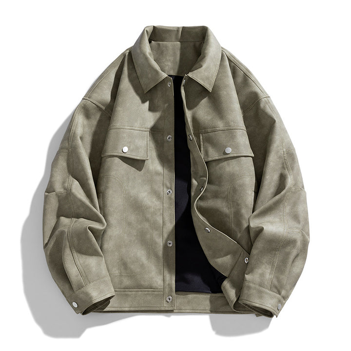 Men's suede-effect relaxed trucker jacket with topstitch detailing – Taviero