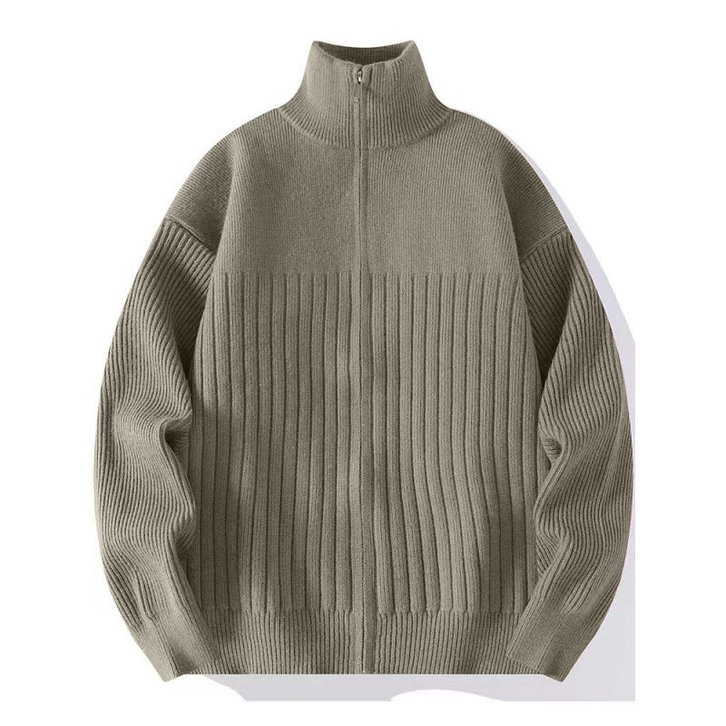 Herren Strukturierter Strickpullover mit halbem Reißverschluss und Rippenstruktur Echoarchiv