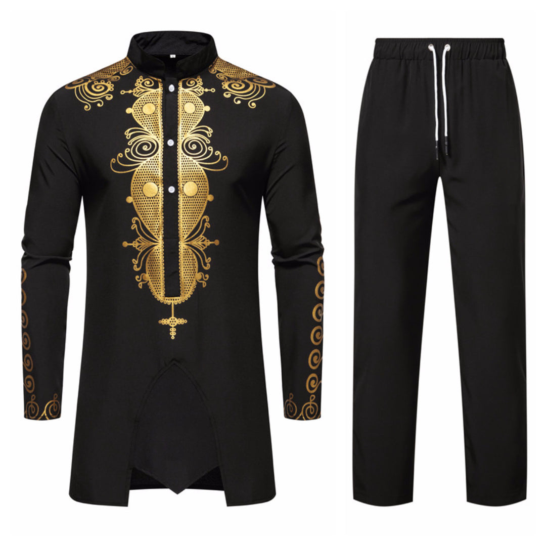 Herren Lange Tunika mit Stehkragen und goldverziertem Ornament Echo Archiv