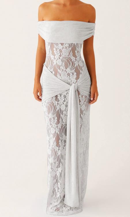 Damen Elegant drapiertes Spitzenkleid mit off-shoulder Design Echo Archiv