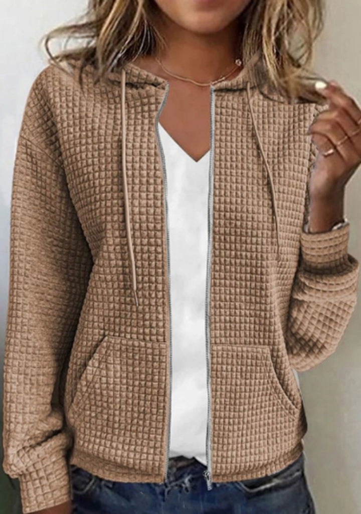 Damen nan gesteppte Kapuzenjacke mit Waffelstruktur, durchgehendem Reißverschluss und Kängurutaschen Echo Archiv