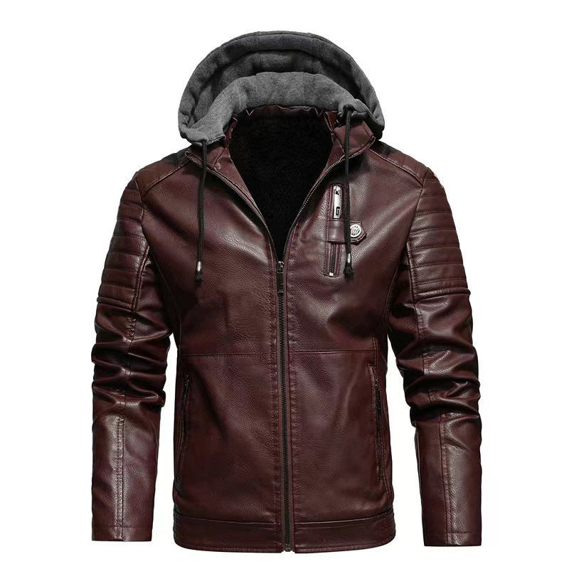 Herren Lederjacke mit abnehmbarer Kapuze Echo Archiv