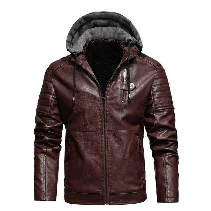 Herren Lederjacke mit abnehmbarer Kapuze Echo Archiv