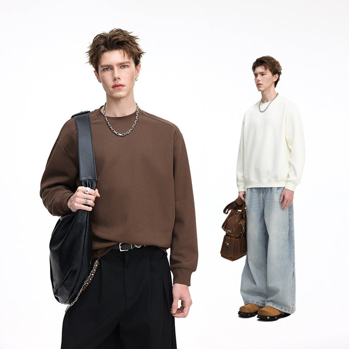 Herren Gerippter Struktur-Sweatshirtpullover mit Drop-Shoulder und relaxed Fit Echo Archiv