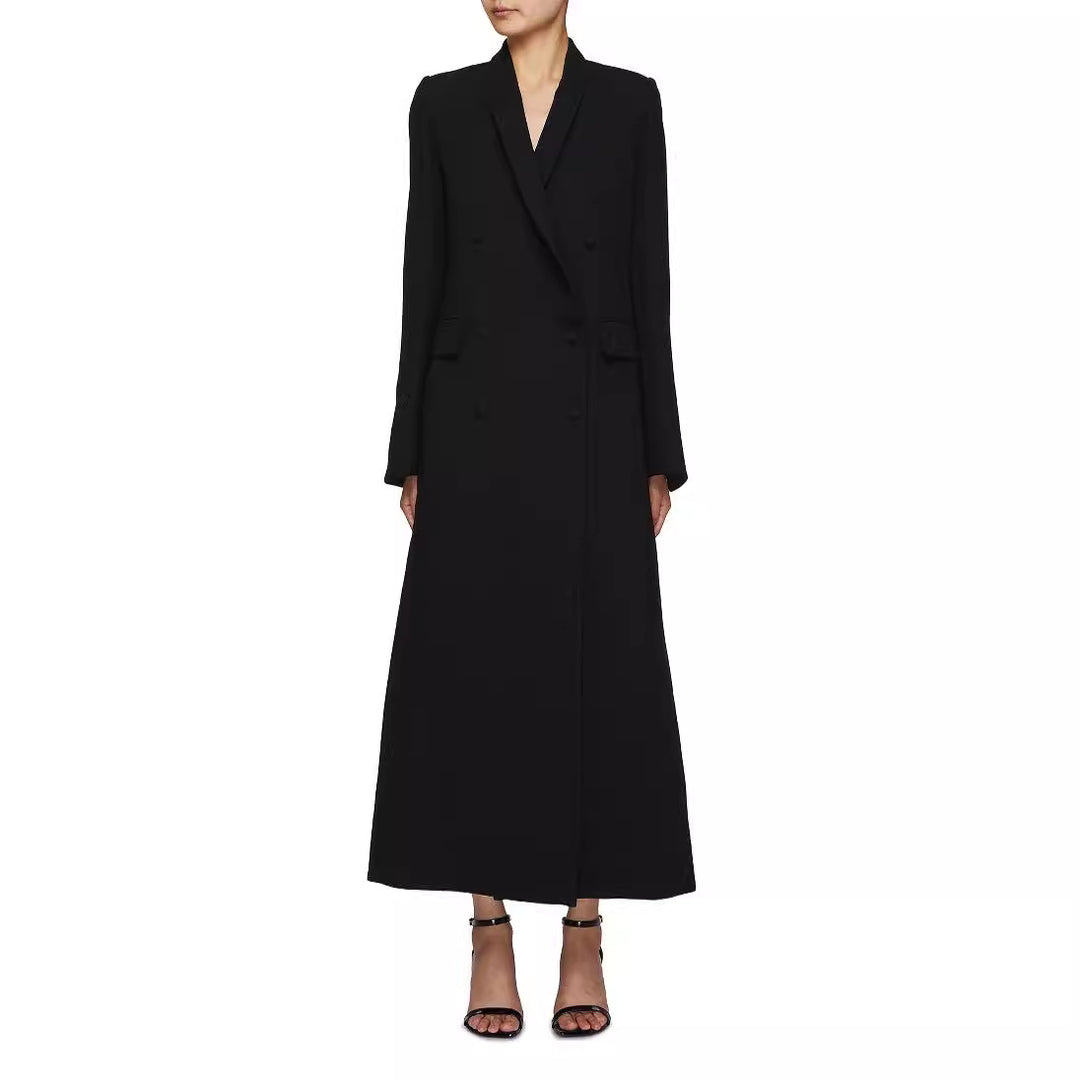 Damen Doppeltreihiger Maxi-Blazer-Mantel mit schlanker Silhouette Echoarchiv