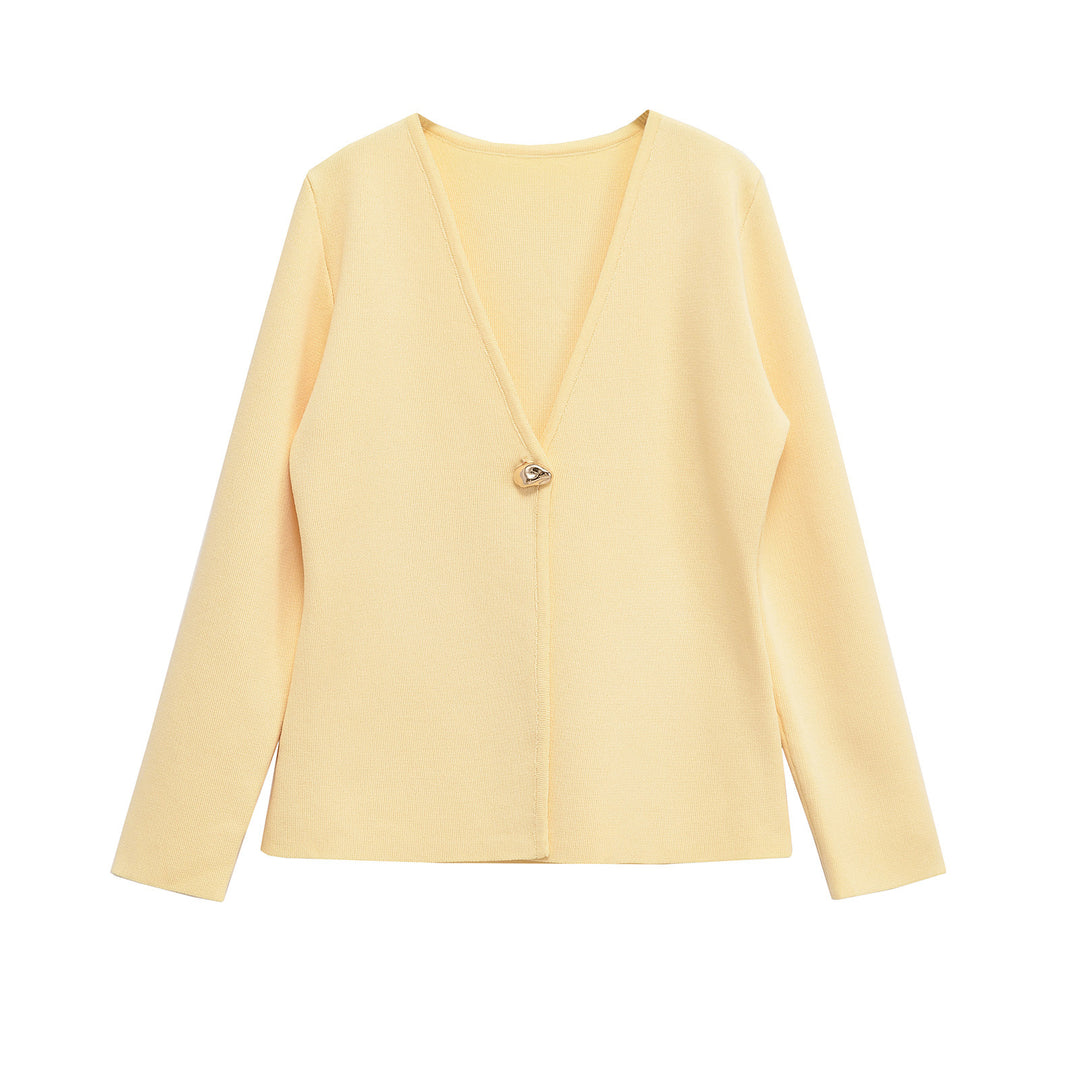 Damen Feiner V‑Ausschnitt-Cardigan mit Schmuckknopf und kastiger Silhouette Echo Archiv