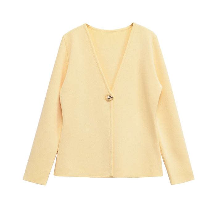 Damen Feiner V‑Ausschnitt-Cardigan mit Schmuckknopf und kastiger Silhouette Echo Archiv