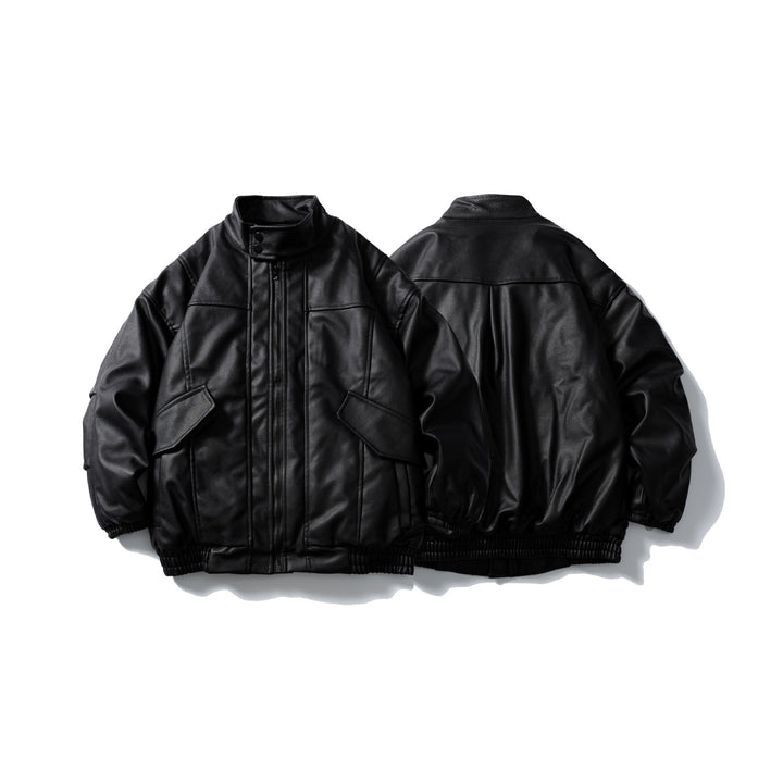 Herren Leder-Blouson im Aviator‑Stil mit hohem Drehkragen, Pattentaschen und elastischem Saum Echoarchiv