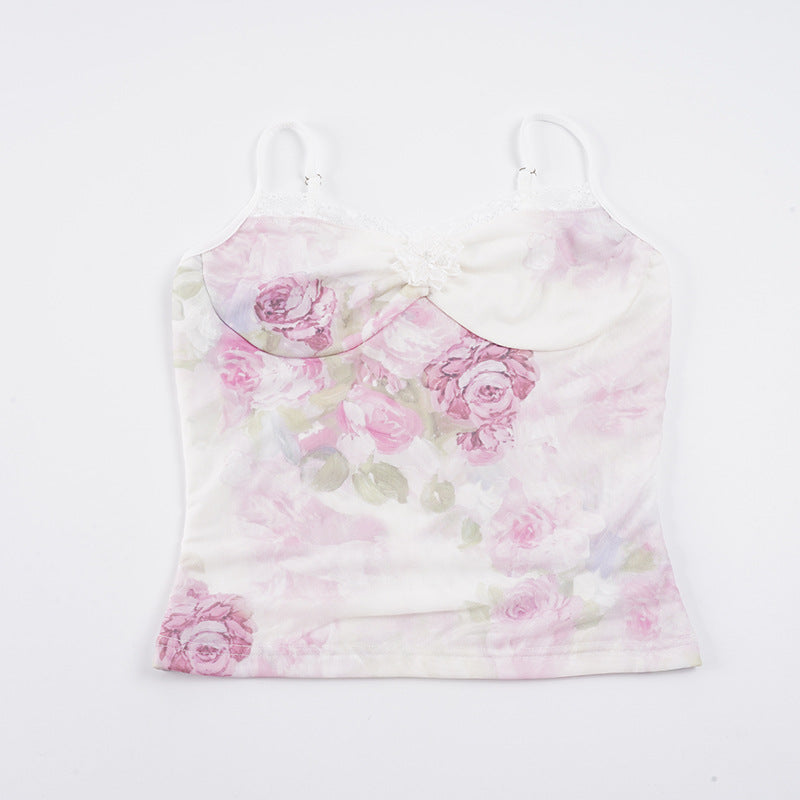 Damen Spitzen-Trägertop mit floralem Druck und zarten Details Echo Archiv