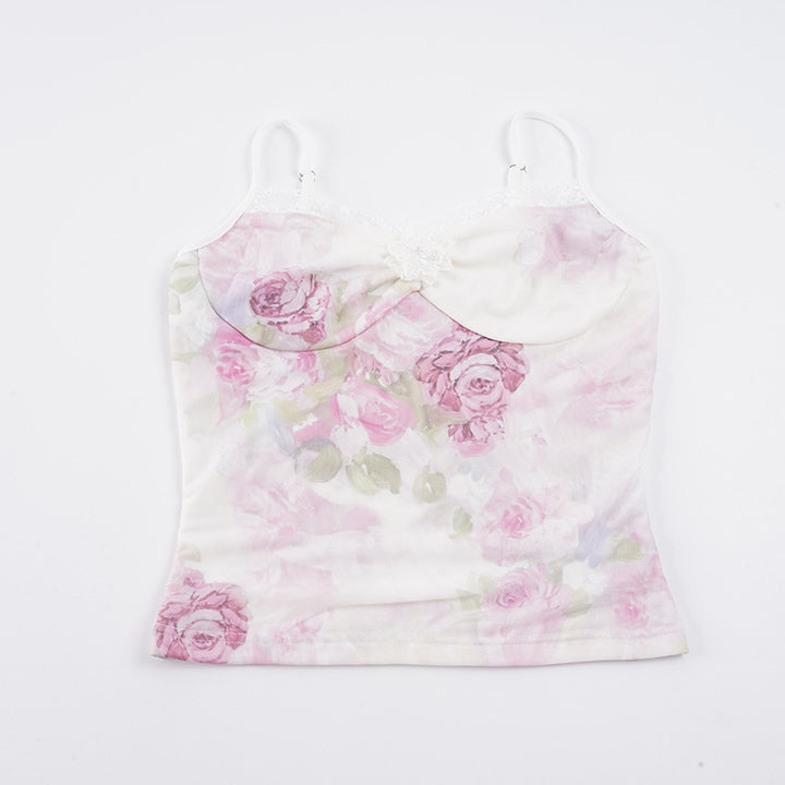 Damen Spitzen-Trägertop mit floralem Druck und zarten Details Echo Archiv