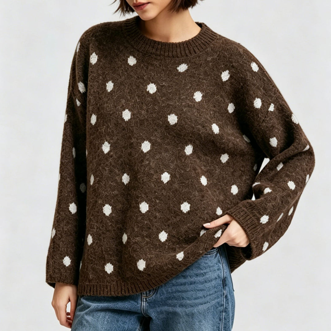 Damen Oversize Strickpullover mit dezentem Punktemuster und Rundhalsausschnitt – Mavelle