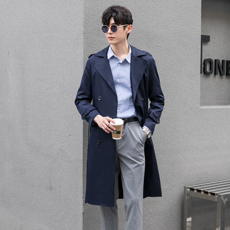 Herren Wasserabweisender Trenchcoat mit Doppelreihe, klassischem Revers und Taillengürtel Echoarchiv