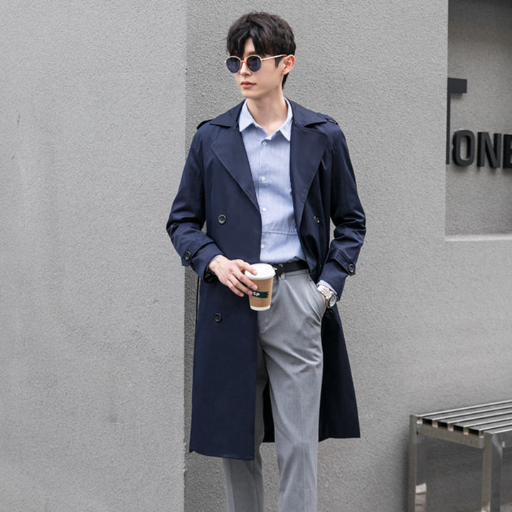 Herren Wasserabweisender Trenchcoat mit Doppelreihe, klassischem Revers und Taillengürtel Echoarchiv