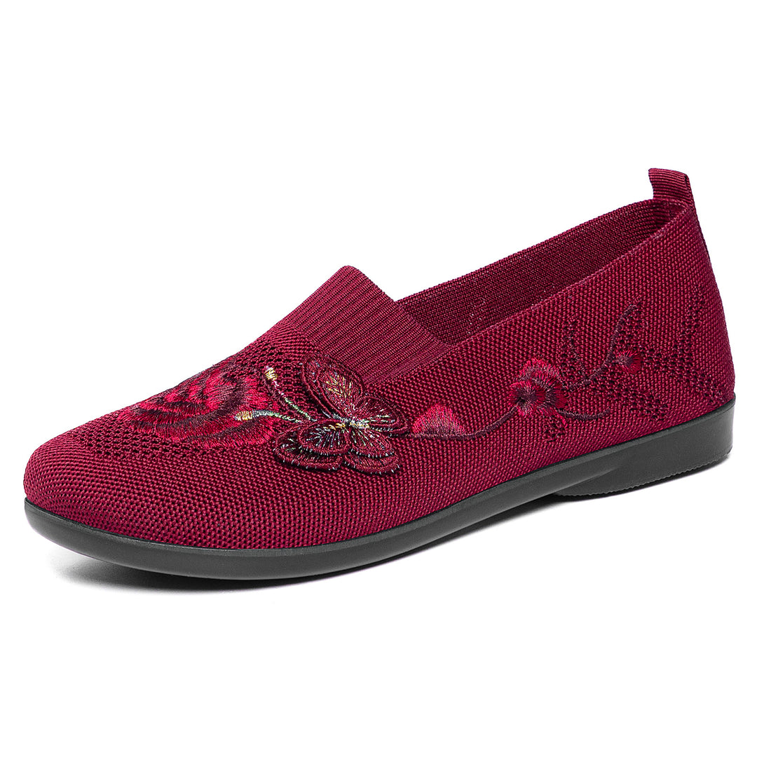 Damen nan bestickter Strick-Slipper mit sockenähnlichem Einstieg, floralem Stickmotiv und gedämpfter Leichtsohle Echo Archiv