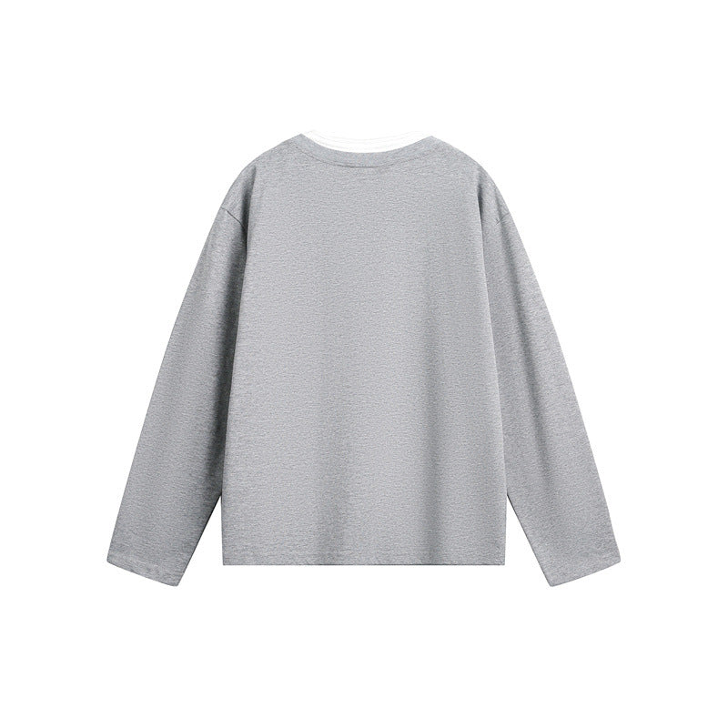 Unisex Lässiges Layering-Henley-Langarmshirt mit Kontrast-Doppelkragen Echoarchiv