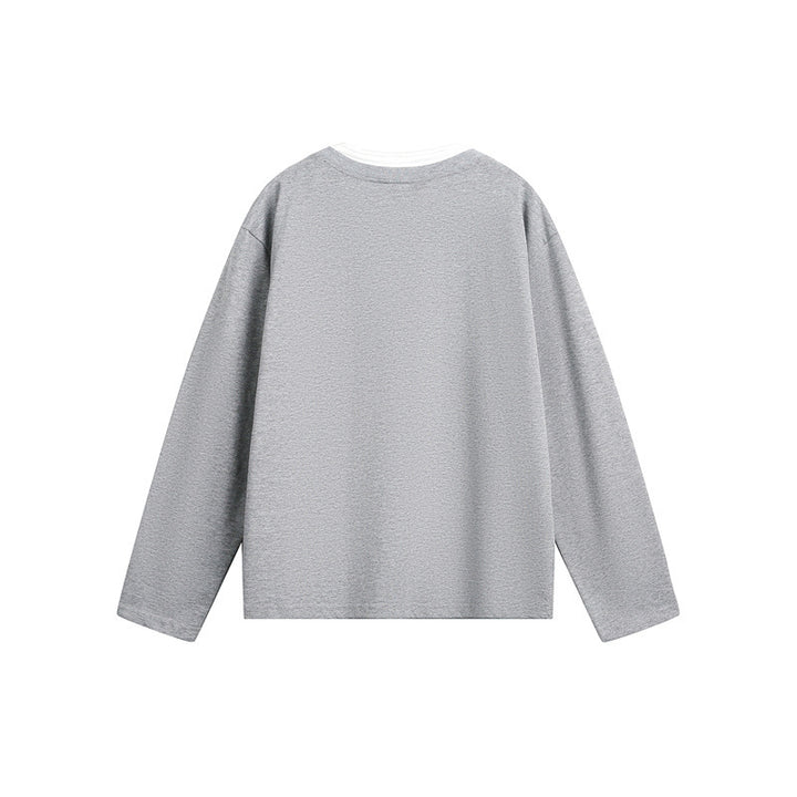 Unisex Lässiges Layering-Henley-Langarmshirt mit Kontrast-Doppelkragen Echoarchiv