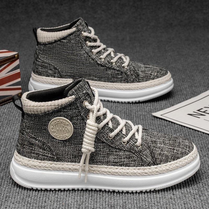 Damen hohe Freizeit‑Sneaker mit meliertem Textilobermaterial, geflochtener Jute‑Zierkante und gedämpfter Plateau‑Sohle Echo Archiv