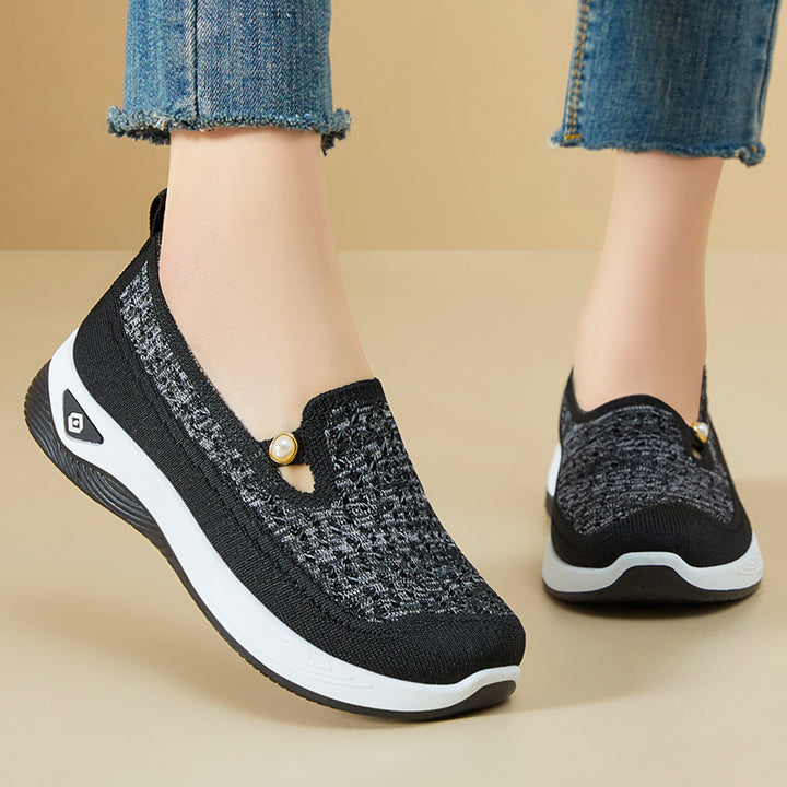Damen nan atmungsaktive gestrickte Slip-On Slipper mit Perlenapplikation und stoßdämpfender EVA-Sohle Echo Archiv