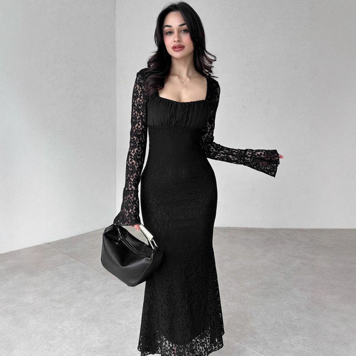 Damen elegantes Spitzenkleid mit langem Arm und figurbetontem Schnitt Echo Archiv