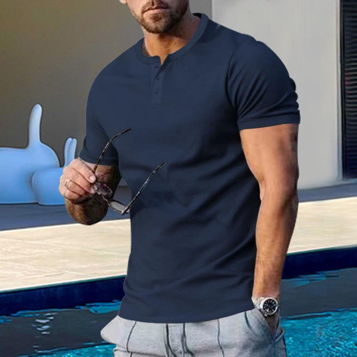 Herren Kurzarm-Henley-T-Shirt aus hochwertigem Baumwollmix mit knöpfbarer Ausschnitt Echoarchiv