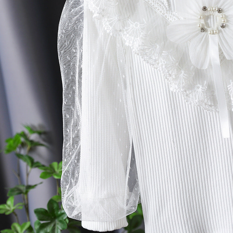 Mädchen Langarmshirt mit elegantem Tüllbesatz und Blumendekor Echo Archiv