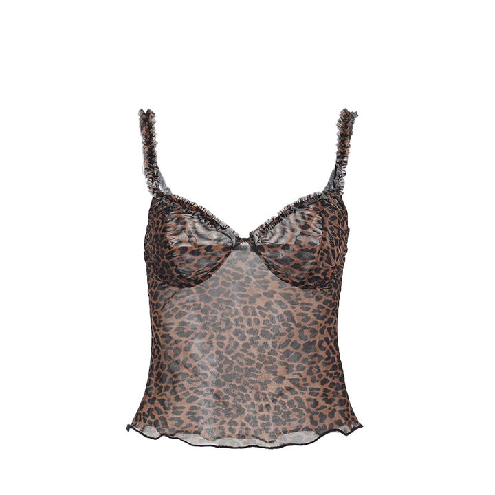 Damen verspieltes Spitzen-Crop-Top mit aufregendem Leopardenmuster Echo Archiv