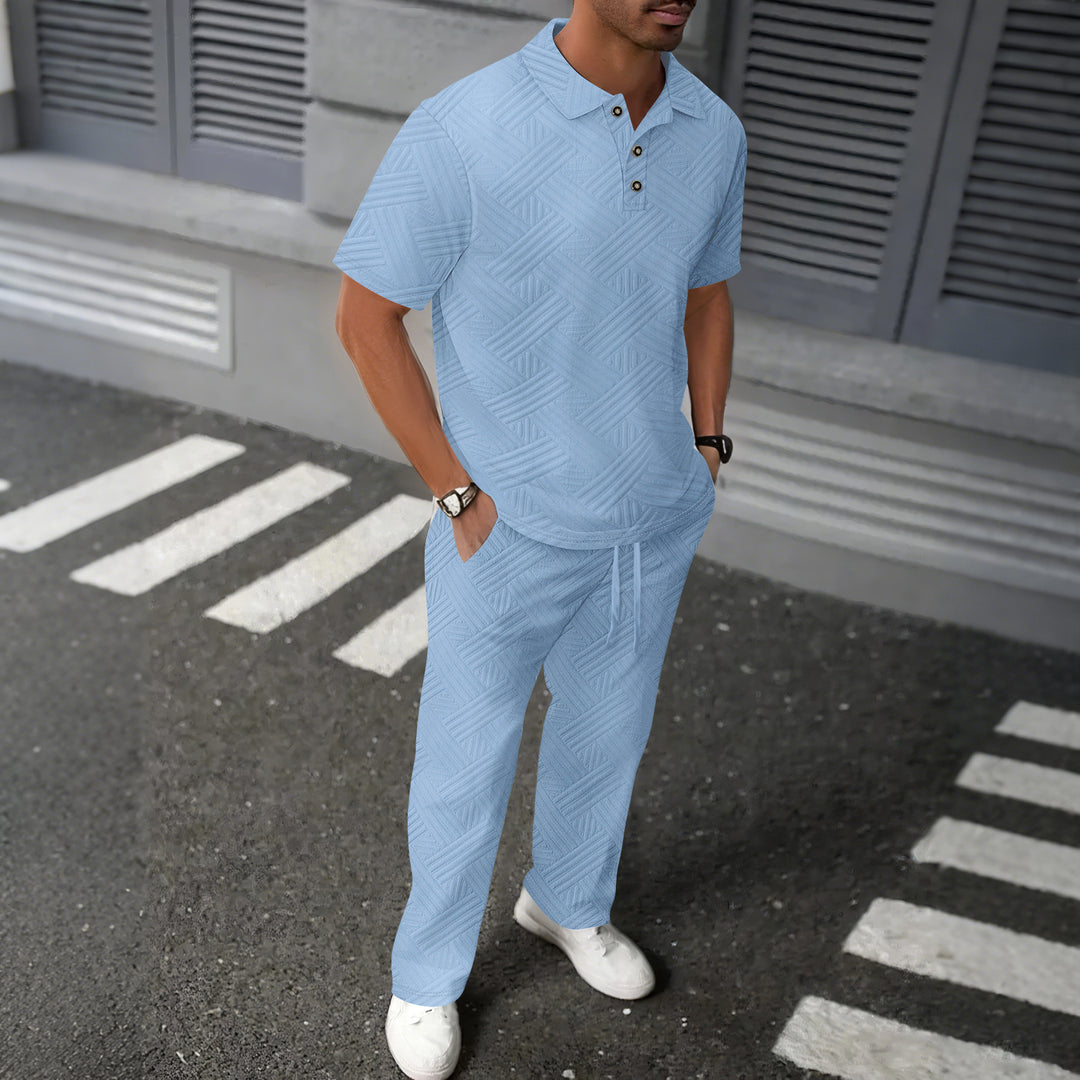 Herren lässiges Polo- und Jogginghose-Set mit strukturiertem Muster Echoarchiv