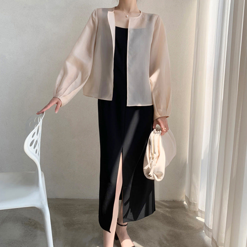 Damen Transparente Bluse mit Puffärmeln Echoarchiv
