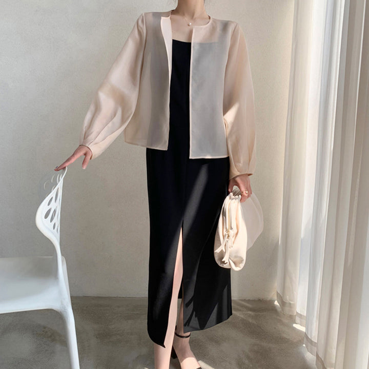 Damen Transparente Bluse mit Puffärmeln Echoarchiv
